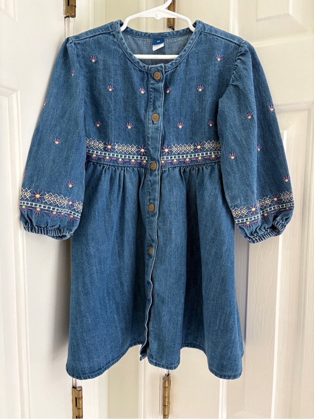 Old Navy Blue Denim Girls' Embroidered Button-Front Dress